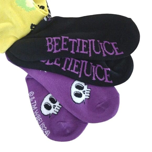 Beetlejuice Beetlejuice Halloween Printed 3 Pairs Mid Crew Socks NWT - Picture 6 of 14